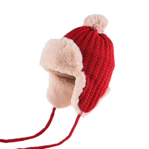 Damen Winter Warm Gestrickte Bombermütze Verdickter Webpelz Ohrenklappe Fleecefutter Winddicht Freizeit Outdoor Skimütze