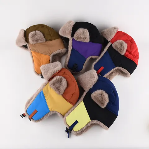 Winter Warmer Farbblock Trapper Bomber Hut Mit Ohrenklappen Für Herren Damen