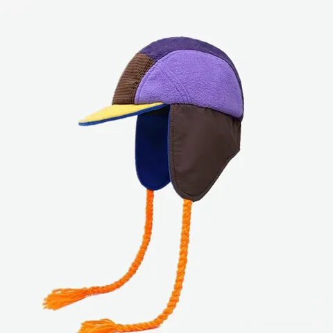Modische Kleurblok Patchwork Aviator Ushanka Hoed Winter Warm Buiten Winddicht Ribfluweel Oorklep Bomber Cap Voor Heren