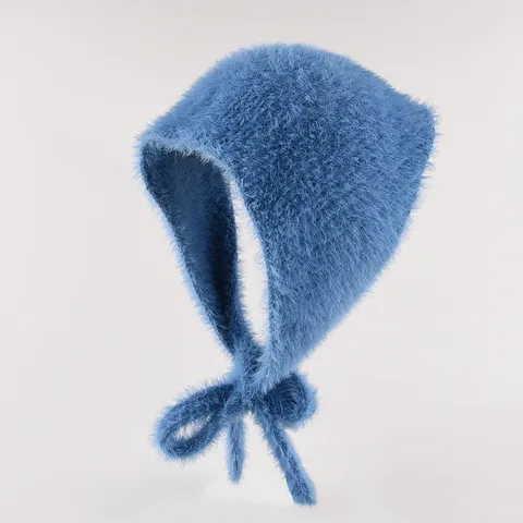 Damen Herbst Winter Warm Flauschig Gestrickt Polyester Dreiecksschal Kopftuch Hut Süß Niedlich Zum Binden Kopfbedeckung