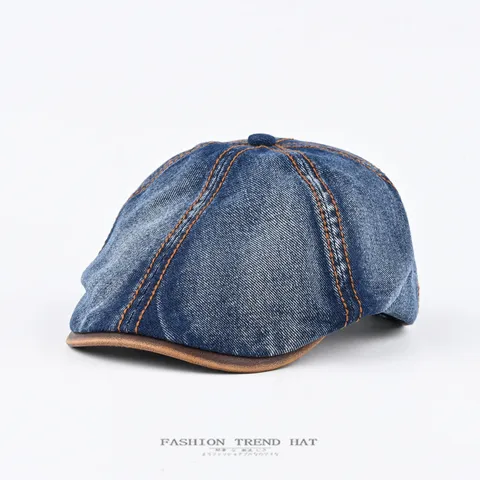 Amerikanische Retro Gewaschene Denim Newsboy Mütze Herren Damen Vintage Lederkrempe Schirm Baret Lässig Sonnenschutz Kappe