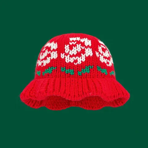 Damen Winter Warm Gestrickter Fischerhut Retro Ethisches Blumenmuster Häkeln Vissershoed Lässig Ohrenschutz Hut