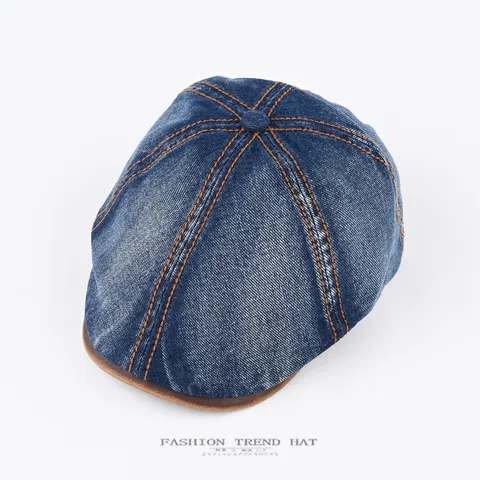 Amerikanische Retro Gewaschene Denim Newsboy Mütze Herren Damen Vintage Lederkrempe Schirm Baret Lässig Sonnenschutz Kappe