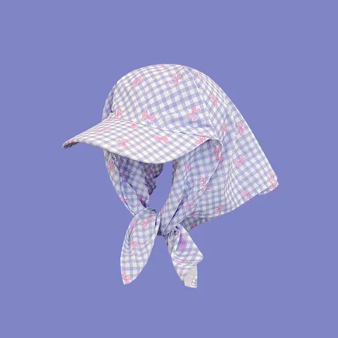 Französischer Stil Damen Karomütze Schleife Baseball Cap Mit Sonnenschutz Dreieck Schal Outdoor Freizeit Visier Hut