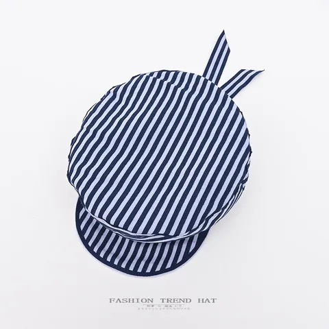 Women's Vintage Sailor Hat Striped Flat Top Beret Casual Ribbon Visor Cap Breathable Sun Protection Fashion Hat Accessories