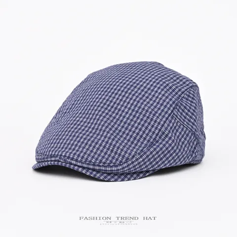 Retro British Style Plaid Flat Cap Unisex Cotton Blend Short Brim Ivy Beret Hat Spring Summer Casual Visor Cap