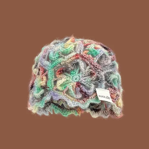 Damen Handgewebt Häkeln Ausschnitt Beanie Mütze Frühling Herbst Atmungsaktiv Farbverlauf Strickmütze Casual Stilvoll Kopfbedeckung