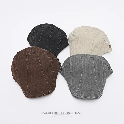 Vintage Washed Denim Flat Cap Newsboy Beret Painter Hat Adjustable Retro Casual Visor Hat For Men Women