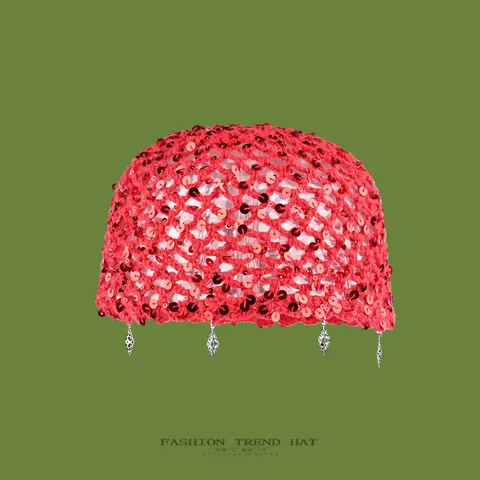 Damen Retro Durchbrochen Pailletten Beanie Hut Handgehäkelt Strick Mütze Sommer Herbst Mode Kopfbedeckung