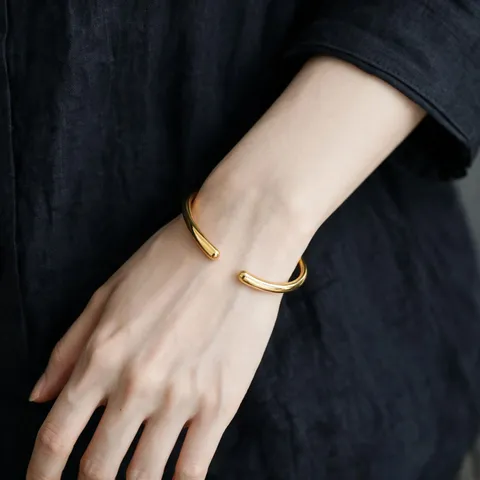 Bracciale Rigido Aperto in Rame Minimalista Donna Design Rupert Tear Placcato Oro Argento Geometrico Regolabile Gioielli di Moda