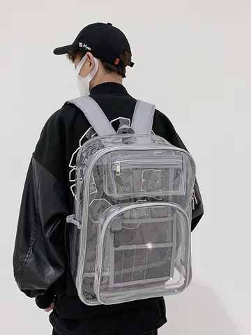 Transparent PVC Waterproof Backpack Large Capacity Minimalist Casual School Bag For Students Unisex Daily Travel Daypack