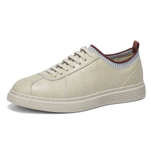 Men's Casual Retro Split Cowhide Leather Sneakers Breathable Slip-On Low Top Fashion Skate Shoes Daily Footwear