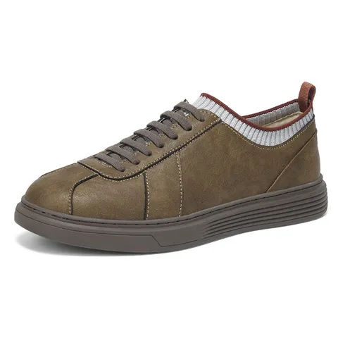 Men's Casual Retro Split Cowhide Leather Sneakers Breathable Slip-On Low Top Fashion Skate Shoes Daily Footwear