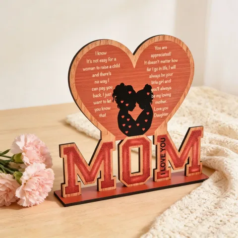 Festa Della Mamma Decorazione Da Tavolo In Legno Cartello MOM A Cuore Ornamento Da Scrivania
