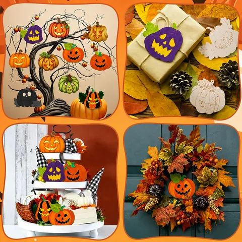 Decorazione di Zucca in Legno Fette di Legno Grezzo Kit di Pittura Fai da Te Con Pigmenti E Pennelli Per Festa di Halloween