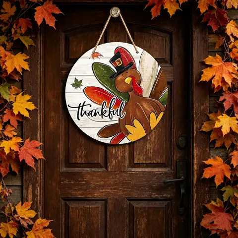 Cartello per Porta in Legno del Ringraziamento Appendere Tacchino Decorazione Autunnale Placca Rustica Per Decorazioni per Feste in Casa