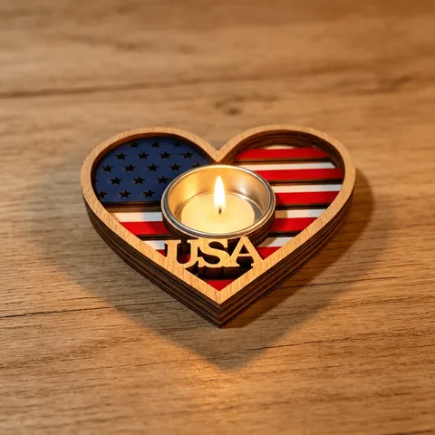 Giorno dell'Indipendenza Americana Portacandele in Legno Cuore Stella Numero Centrotavola Decorazione per Festa Patriottica