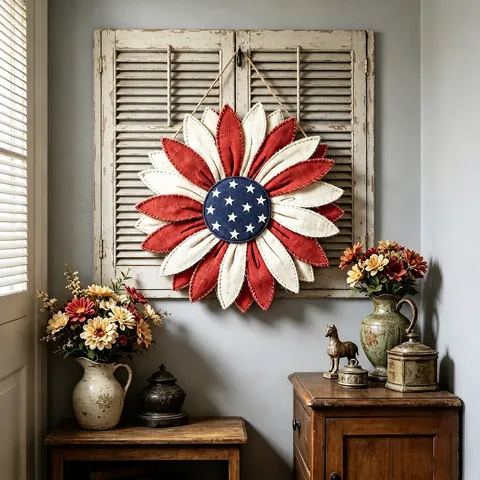 Cartello per Porta in Giorno dell'Indipendenza Ghirlanda Sospesa di Girasole Patriottico Decorazione per Festività