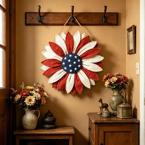 Cartello per Porta in Giorno dell'Indipendenza Ghirlanda Sospesa di Girasole Patriottico Decorazione per Festività