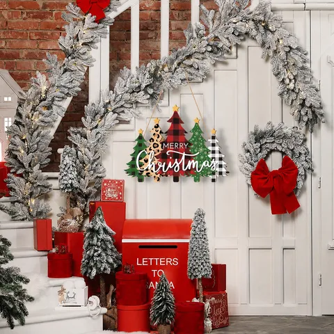 Targa Sospesa in Legno per Albero di Natale Festa Festività Parete Porta Decorazione Motivo a Quadri Leopardo