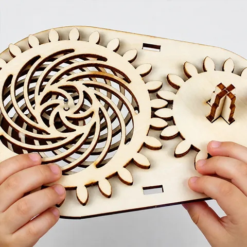 Modello di Piatto Girevole a Ingranaggio con Illusione 3D in Legno Kit di Esperimento Scientifico DIY Giocattolo STEM Educativo per Bambini e Studenti