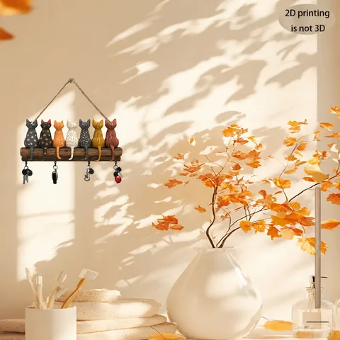Portachiavi Gatto In Legno Supporto Da Parete Sospeso Decorazione Murale Animale Creativa Per Corridoio Ingresso