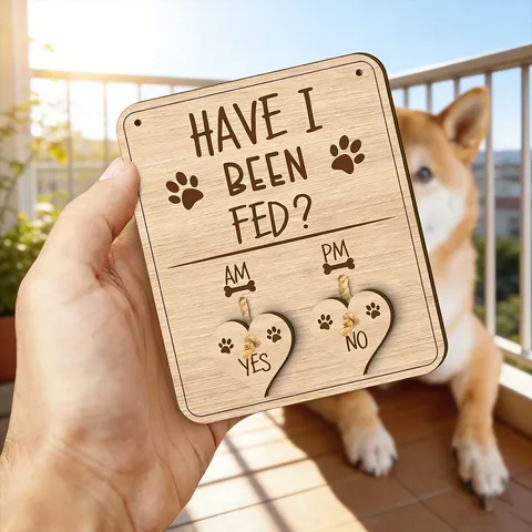 Lavagna Promemoria per l'Alimentazione degli Animali in Legno Cartello Sospeso con Interruttore AM PM Tracker per Cani e Gatti