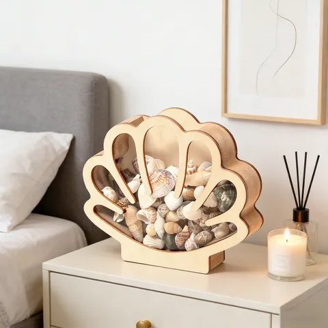 Scatola Ombra Conchiglia in Legno Scatola Display Acrilico Scatola Contenitore con Conchiglie Naturali Ornamenti Decorativi in Legno