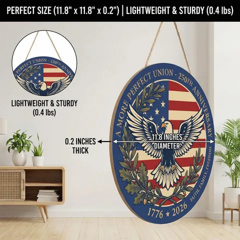 Cartello Sospeso in Legno per il Giorno dell'Indipendenza Bandiera Aquila Americana Targhetta Commemorativa del 250° Anniversario Decorazione Murale Rustica
