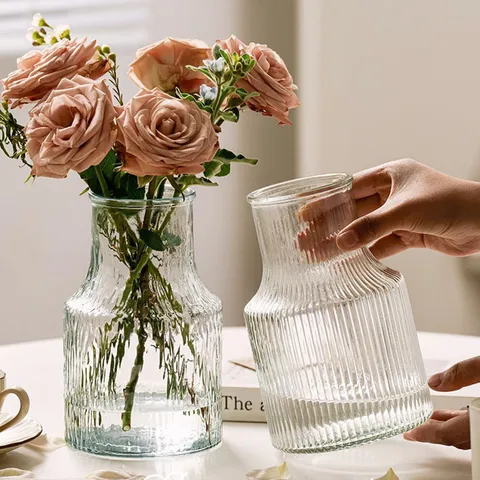 Vase en Verre Coloré de Style Chinois Moderne Rayures Verticales Arrangement Floral Hydroponique Décoration de Table de Salon