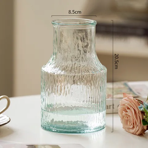 Vase en Verre Coloré de Style Chinois Moderne Rayures Verticales Arrangement Floral Hydroponique Décoration de Table de Salon