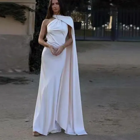 Abito in Raso da Donna Halter Schiena Scoperta Elegante Tinta Unita Senza Maniche Lungo Maxi Abito Vita Alta Slim Linea ad A Sera Festa Abito