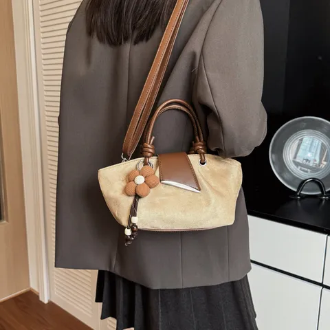 Bolso Tote de Ante Retro Vintage para Mujer Casual Color Sólido Gran Capacidad Bolso Bandolera Bolso de Mano de Moda