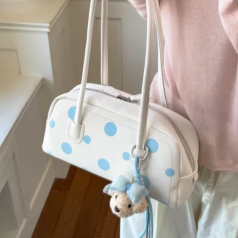 Mujer Lunares Bolso de Bolos Cuero PU Vintage Axila Bolso de Hombro Bolso de Mano