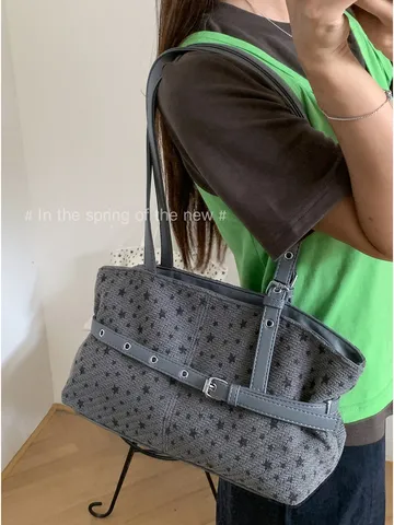 Γυναικεία Ρετρό Μάλλινη Τσάντα Tote Μεγάλης Χωρητικότητας Με Αστέρια Τύπωμα Τσάντα Μασχάλης Urban Casual Τσάντα Χειρός