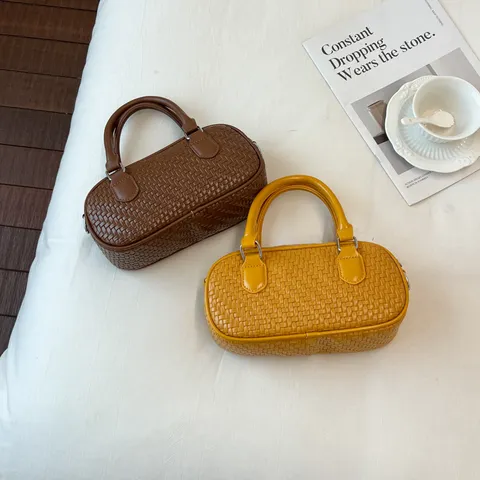 Bolso de Mano de Cuero PU para Mujer con Patrón Tejido Urbano Minimalista Bolso Bandolera