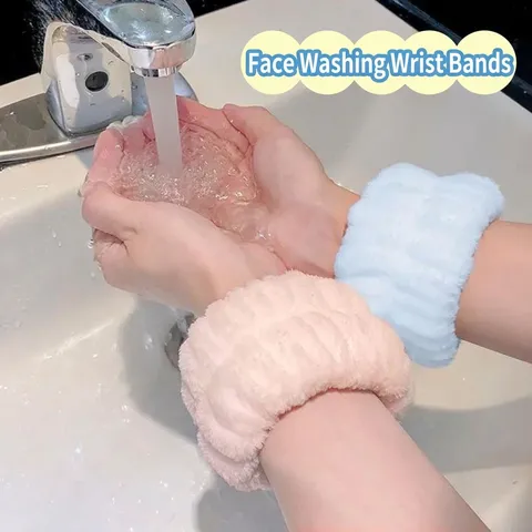 Sweet Macaron Color Plush Absorbent Face Washing Wristbands Microfiber Soft Flannel Elastic Wrist Band Pack For Bathroom Daily Women Accessory