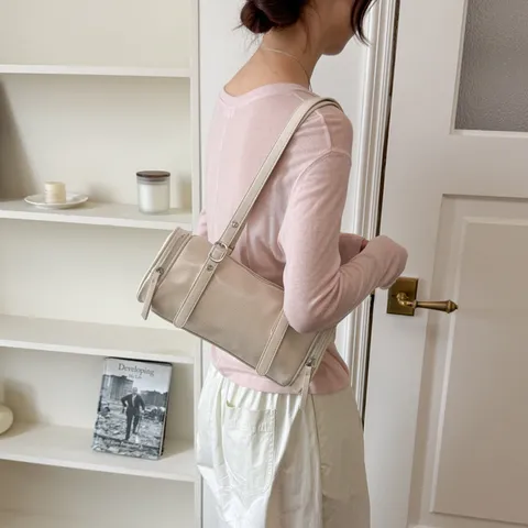 Bolso De Hombro Retro De Cuero PU Para Mujer Vintage Elegante Color Sólido Bolso Bandolera Versátil Diario Conductor Almohada