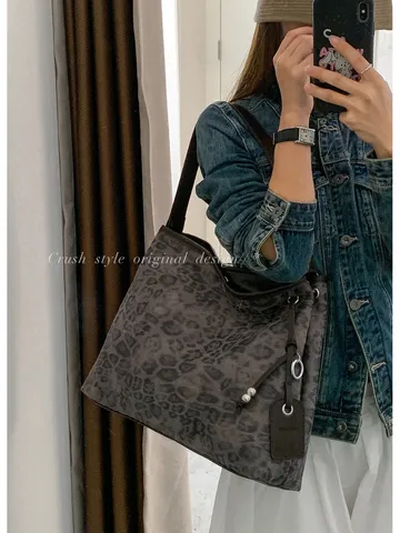 Bolso de Mano de PU con Estampado de Leopardo Vintage de Gran Capacidad para Mujer Bolso de Hombro de Moda
