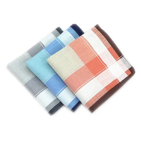 Men's Cotton Handkerchief Classic Plaid Striped Pocket Square Soft Breathable Square Hand Towel For Elder Daily Use