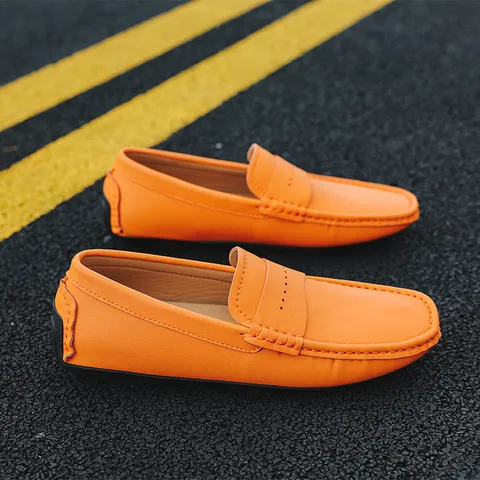 Men's Casual Leather Loafers Flat Driving Shoes Comfortable Slip On Business Casual Walking Shoes