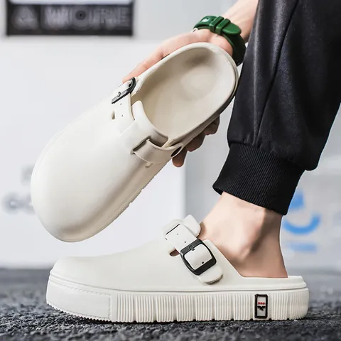 Men Outdoor Fashion Closed Toe Slippers Casual EVA Lightweight Non Slip Adjustable Buckle Beach Shoes Sandals