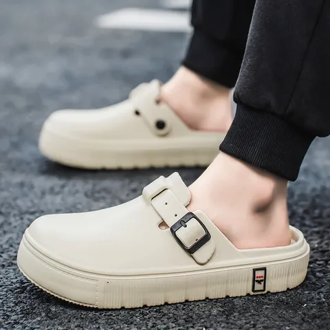 Men Outdoor Fashion Closed Toe Slippers Casual EVA Lightweight Non Slip Adjustable Buckle Beach Shoes Sandals