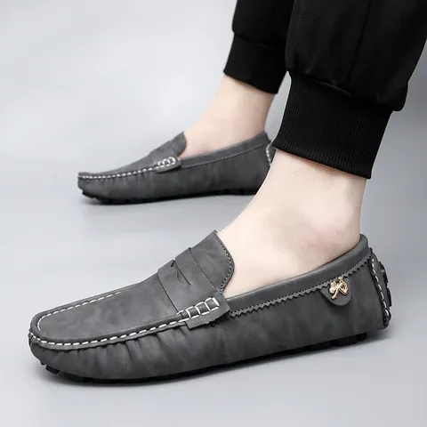 Men's Casual Loafers Split Cowhide Leather Slip-On Driving Shoes Flat Comfortable Breathable Walking Footwear