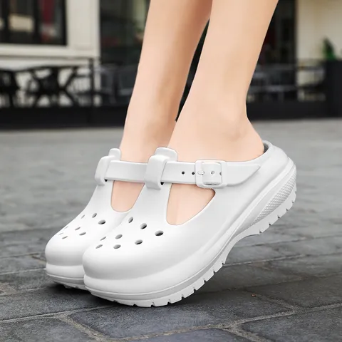 Women Platform Mary Jane Sandals Summer Casual EVA Breathable Cutout Beach Shoes Thick Sole Fashion Clogs