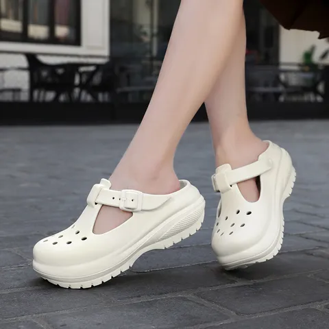Women Platform Mary Jane Sandals Summer Casual EVA Breathable Cutout Beach Shoes Thick Sole Fashion Clogs