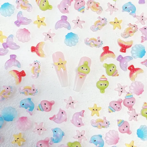 Resin Marine Animal Nail Art Decorations Simulation Seahorse Starfish Shell Dolphin Mermaid Tail Decals For Phone Case DIY Material Craft Accessories