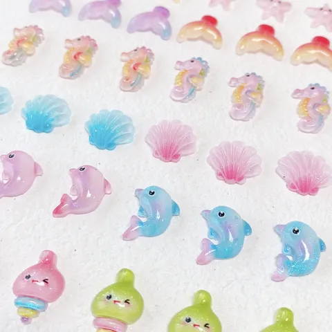 Resin Marine Animal Nail Art Decorations Simulation Seahorse Starfish Shell Dolphin Mermaid Tail Decals For Phone Case DIY Material Craft Accessories
