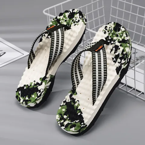 Men's Casual Camouflage Flip Flops Outdoor Anti-Slip Soft Sole Beach Sandals Summer Fashion Slip-On Flat Shoes