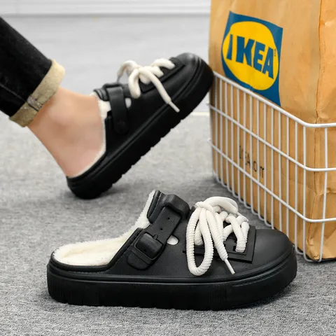Men's Winter Warm EVA Slippers Plush Lined Thick Platform Casual Indoor Outdoor Non-Slip House Cotton Shoes